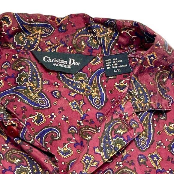 Christian Dior Pajama Set Mens Sz L/XL Burgundy Monsieur 100% Silk Paisley Print - Picture 15 of 16